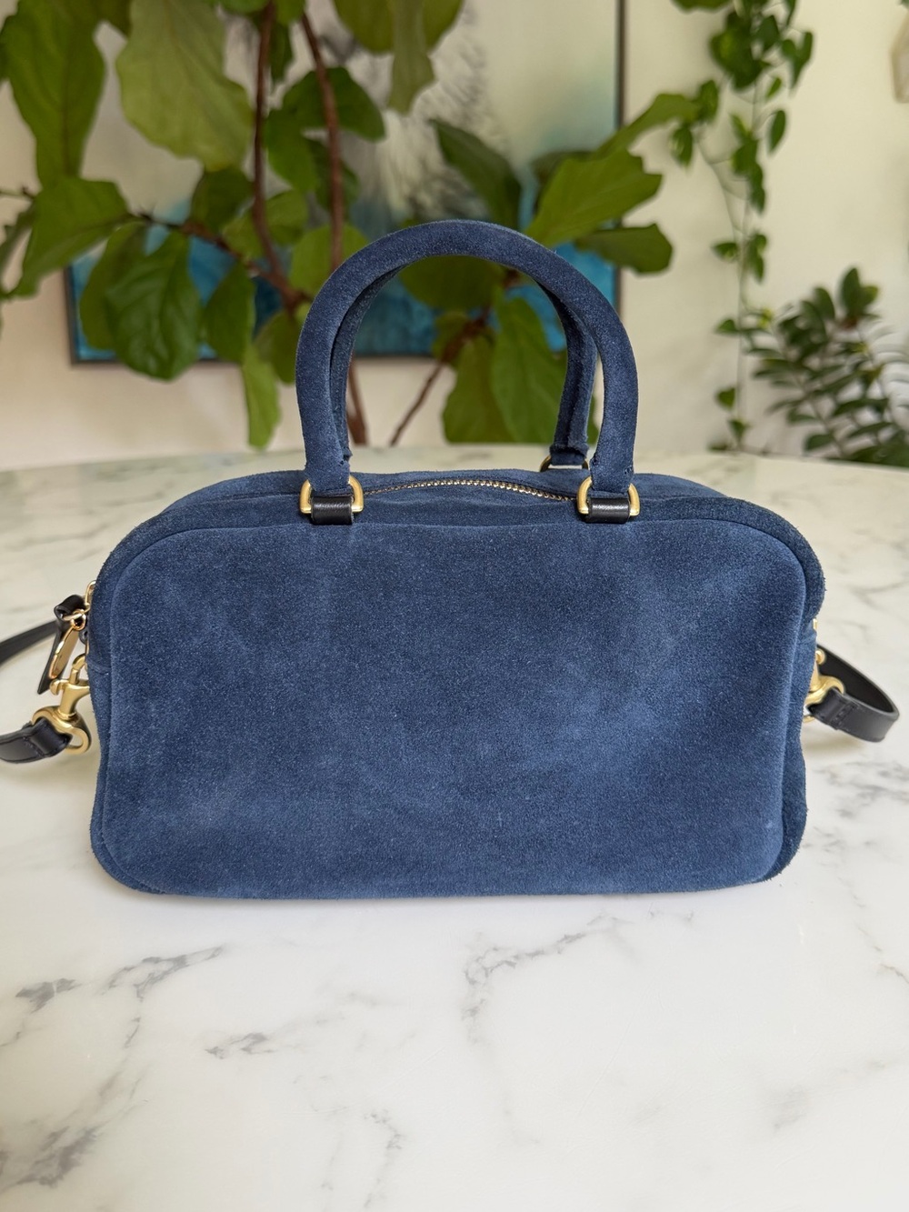 Clare V Petit Claudine Bright Navy Blue Suede Crossbody Satchel